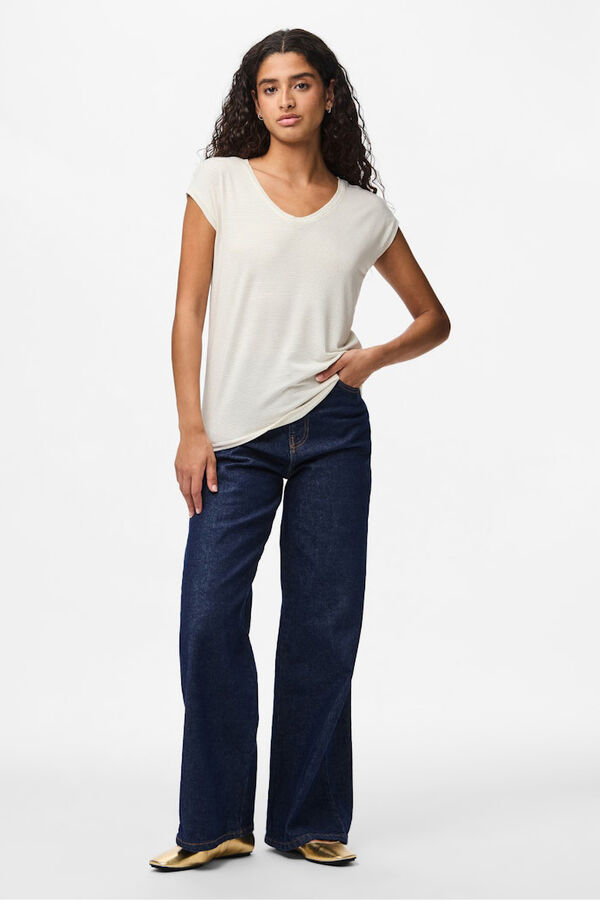 Pieces Lurex V T-shirt white