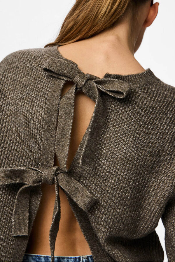 Pieces Reversible jersey knit cardigan with tie nude