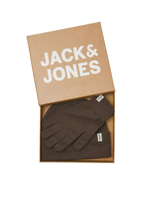Jack & Jones Set de gorro y guantes marr&oacute;n