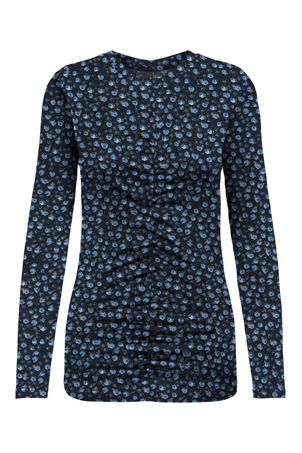 Only Top franzida com estampado floral azul