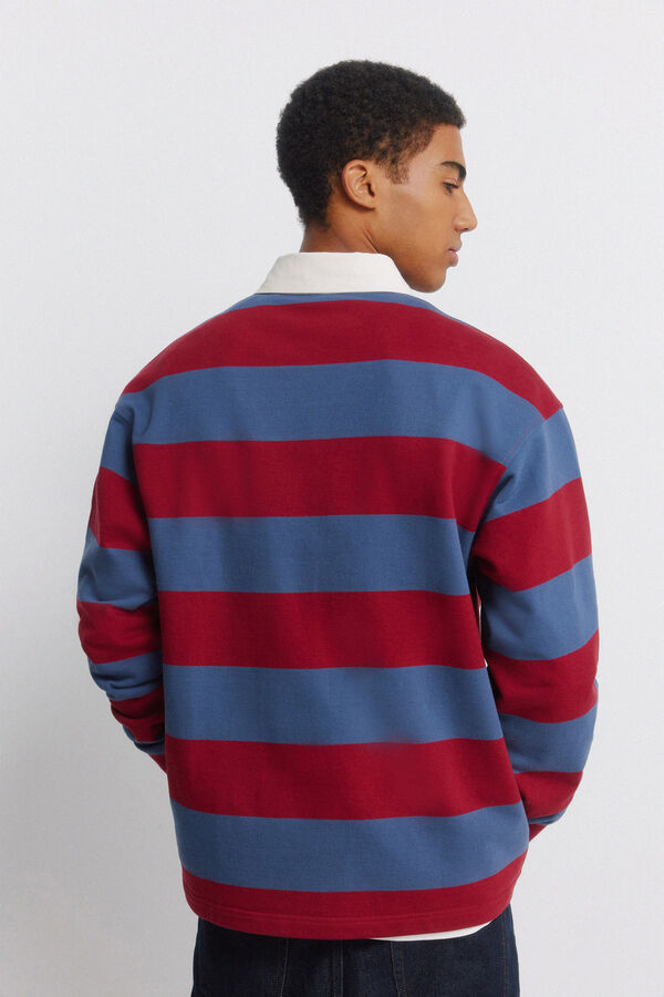 Springfield Striped long sleeve rugby polo shirt blue