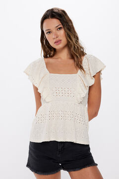 Springfield Embroidered ruffle top camel