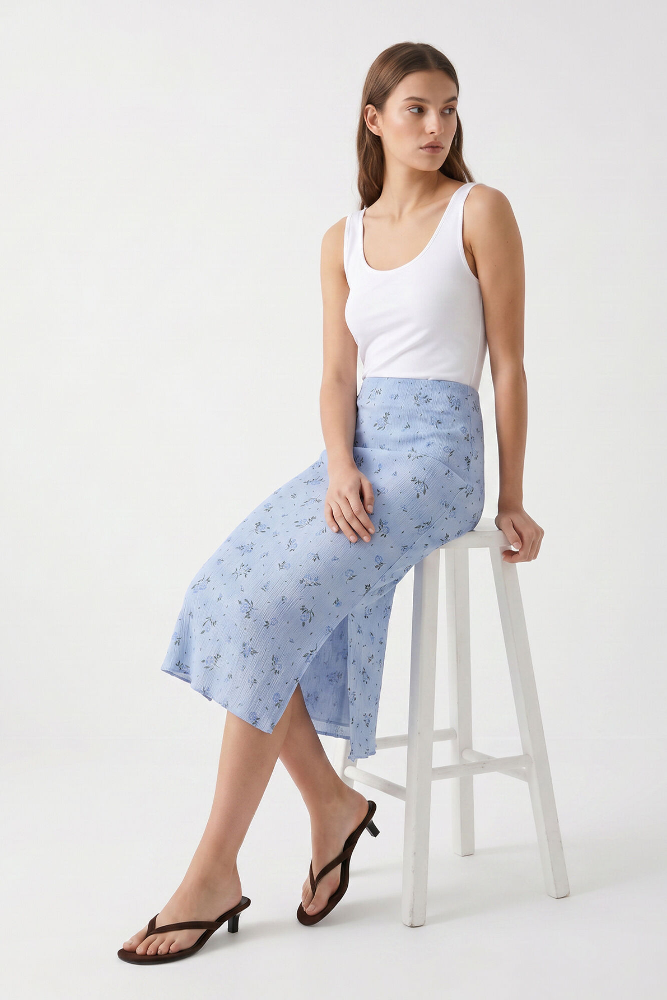 Pieces Falda midi estampada