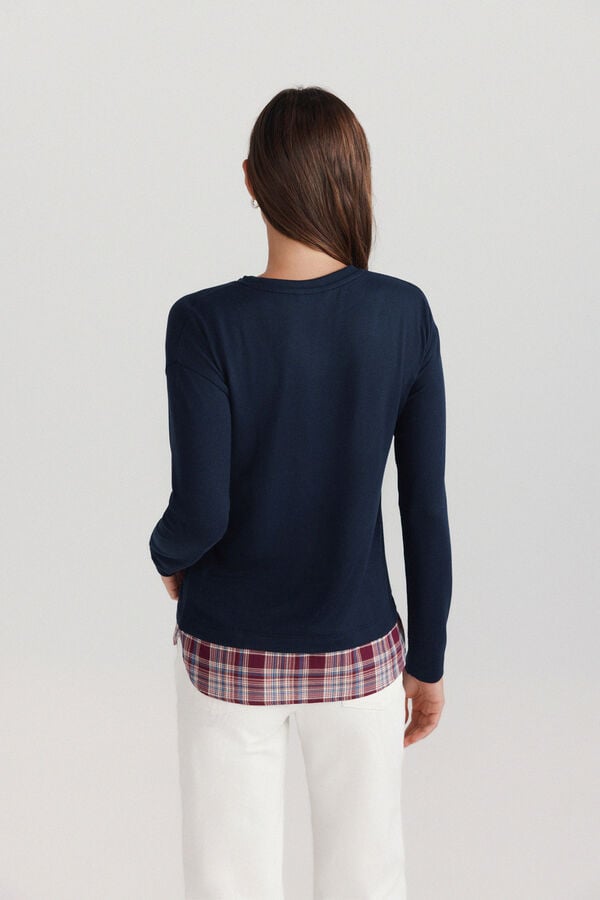 Springfield Long sleeve mixed fabric T-shirt blue