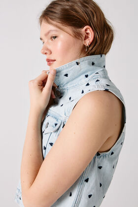Springfield Denim Waistcoat with Embroidered Hearts  blue