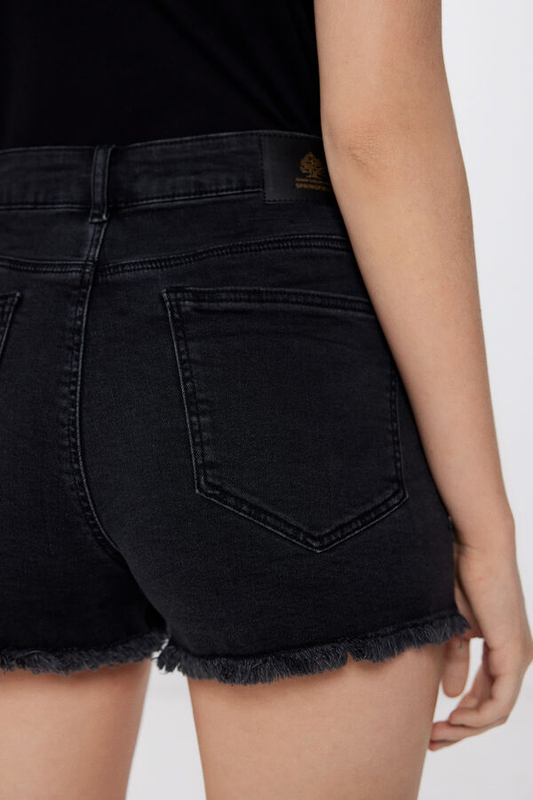 Springfield Udobne kratke hlače od trapera s izvučenim nitima crna