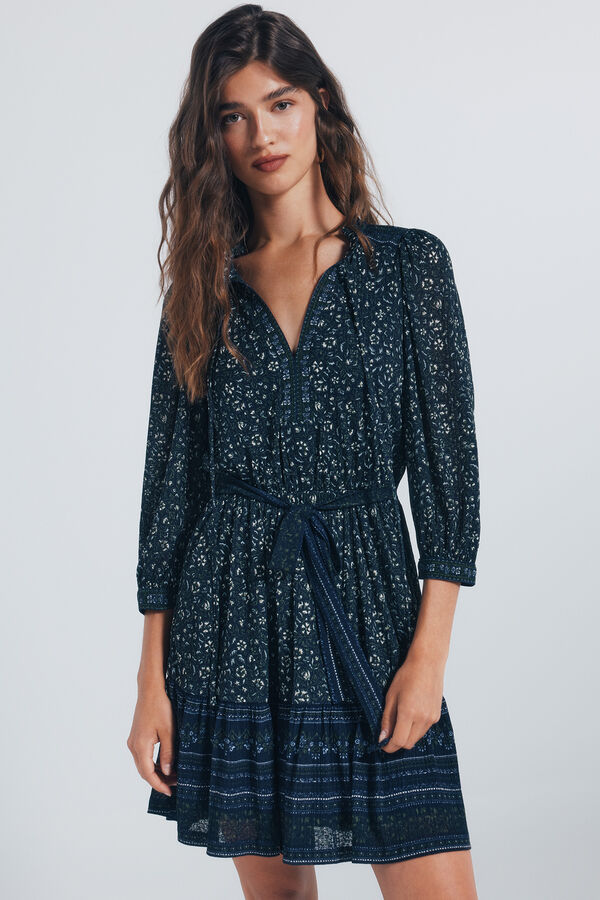 Springfield Short dress with a border print blue