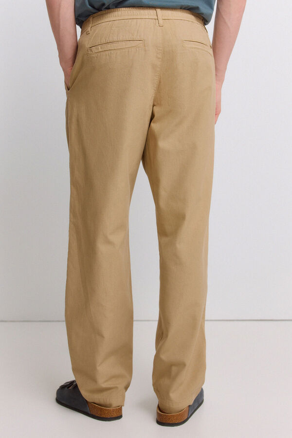 Springfield Lagane lanene pantalone ravnog kroja Bež