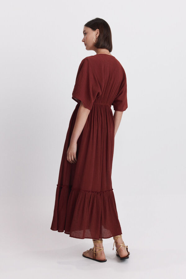 Springfield Embroidered neckline midi dress red
