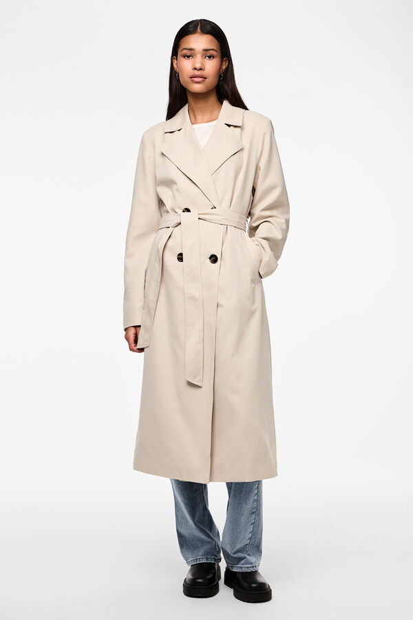 Pieces Lang&auml;rmliger Trenchcoat mit Reverskragen Grau
