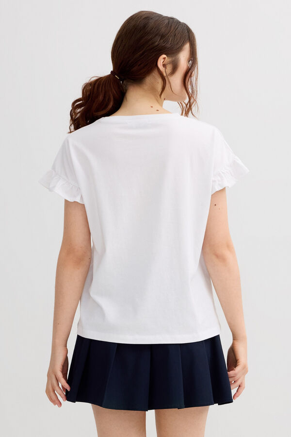 Inside Printed ruffle T-shirt white