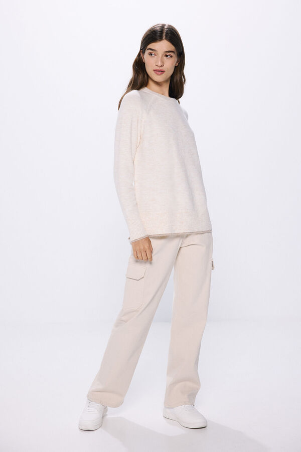 Springfield Contrasting round neck sweater ecru