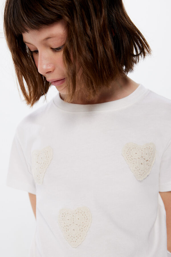 Springfield Camiseta corazones crochet niña beige