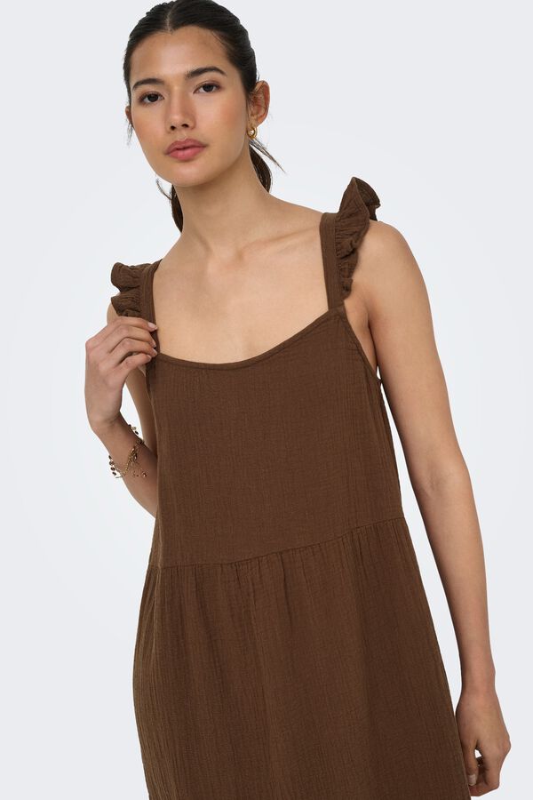 Only Vestido largo tirantes marr&oacute;n