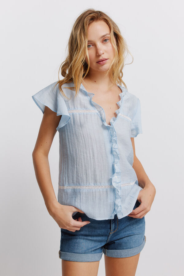 Springfield Lace ruffle blouse brown