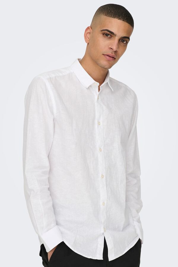 Only & Sons Linen long sleeve slim fit shirt white