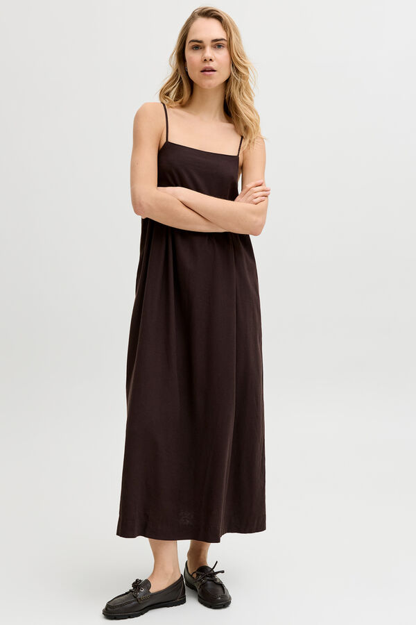 Jack & Jones Vestido largo lino marr&oacute;n