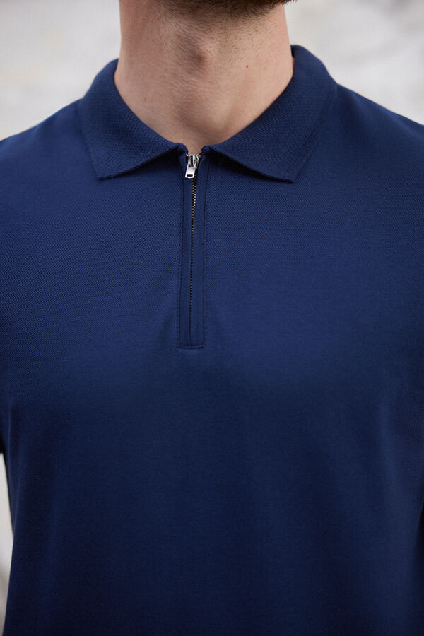 Trendyol Polo de manga corta y cremallera azul