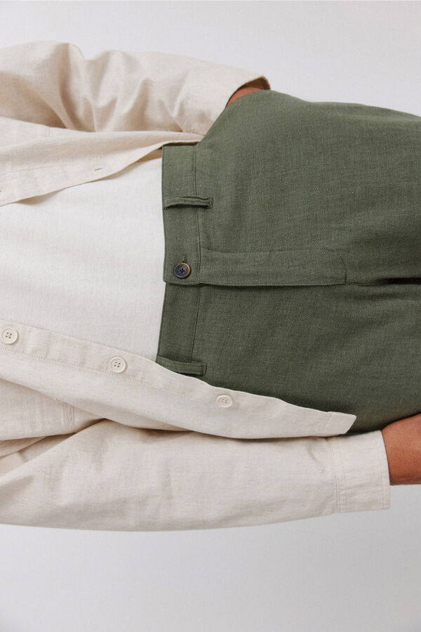 Springfield Bermuda dobby en lin comfort fit beige