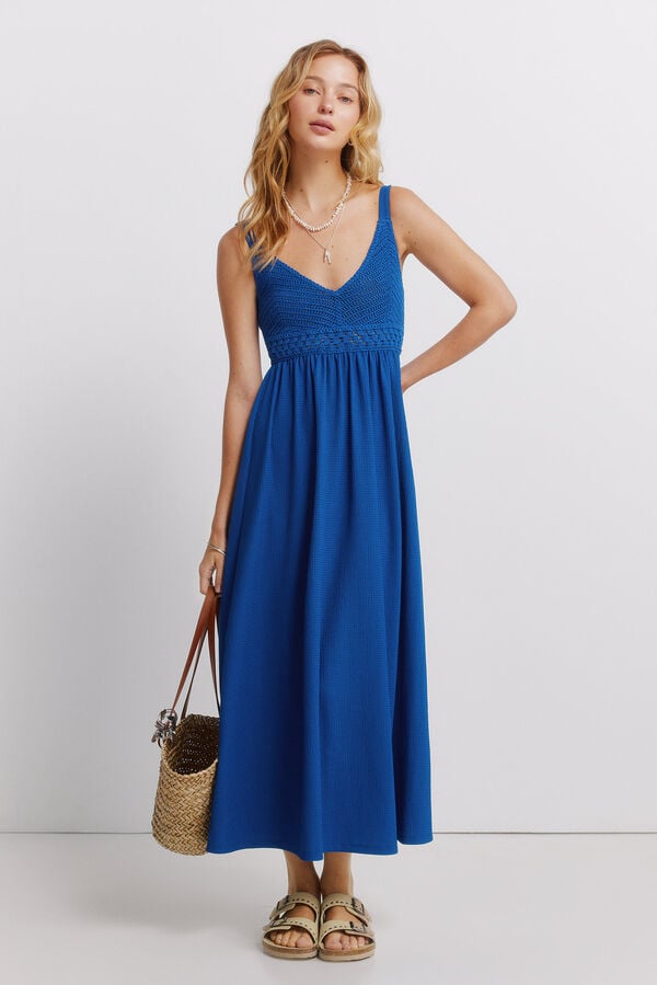 Springfield Crochet strap midi dress blue