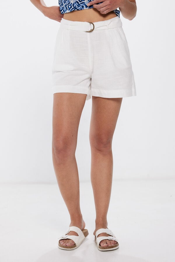 Springfield Rustic cotton shorts with buckled belt white