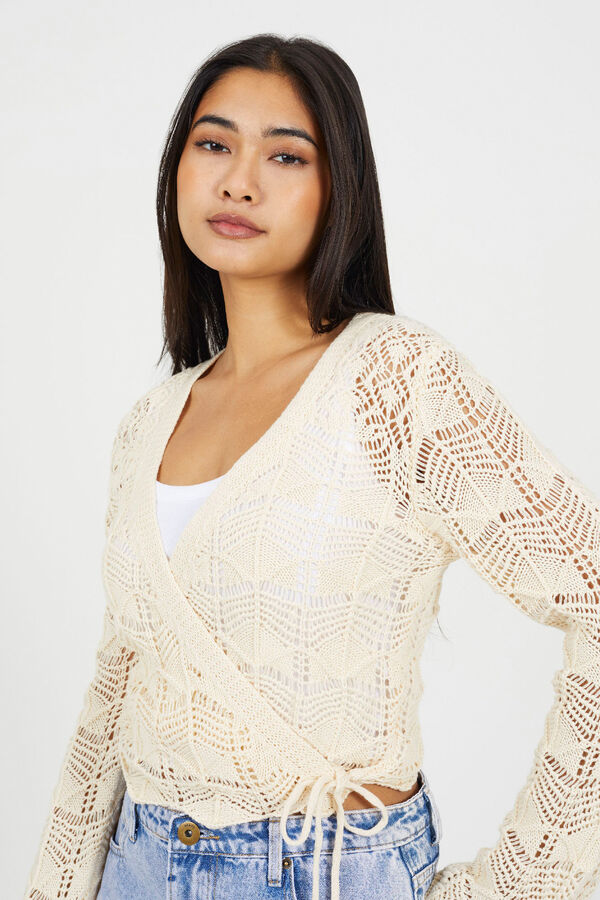 Brave Soul Side tie cardigan beige