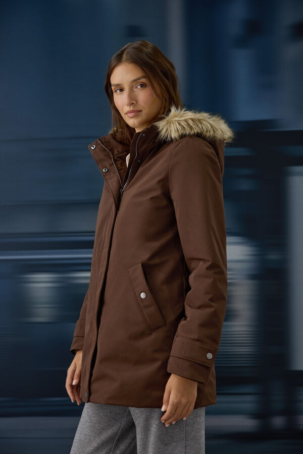 Springfield Parka sa kapuljačom i krznom Braon