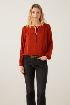 Springfield Flie&szlig;ende Bluse Schultern Wabenmuster braun