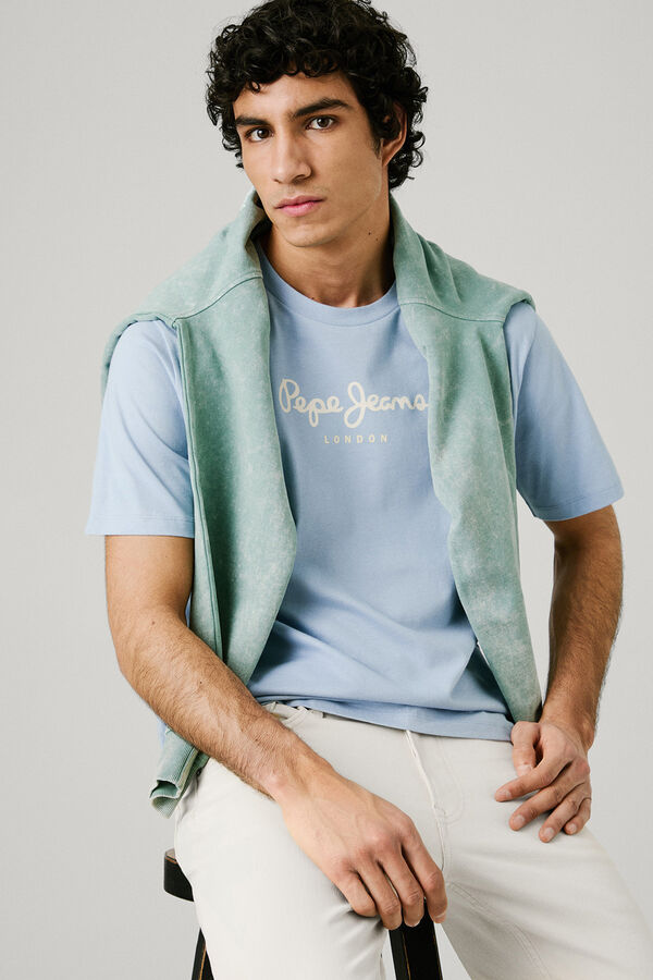 Pepe Jeans Camiseta de manga corta con logo frontal. azul