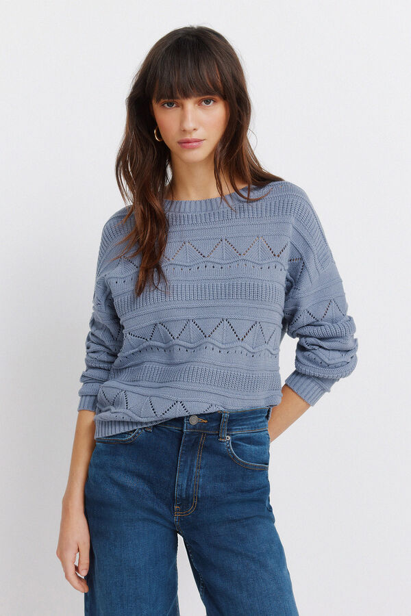 Springfield Pointelle jersey-knit jumper blue
