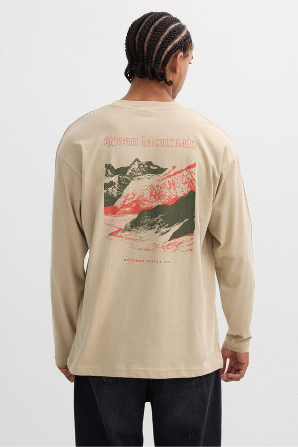 Inside T-shirt com estampado da natureza bege