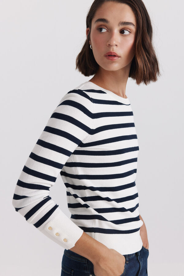 Springfield Basic fine knit buttoned jumper beige