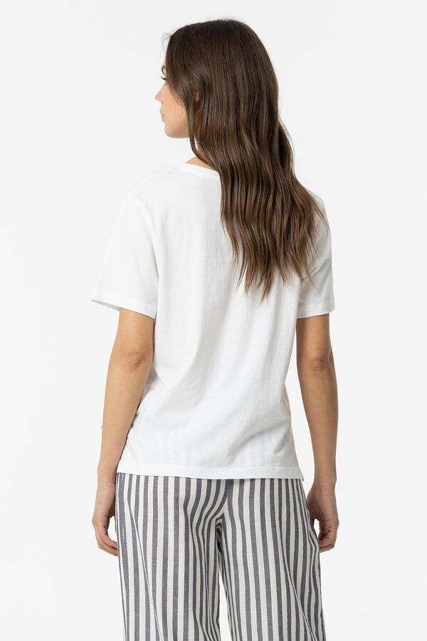 Springfield T-Shirt mit Tasche vorne und Aufnähern blanco