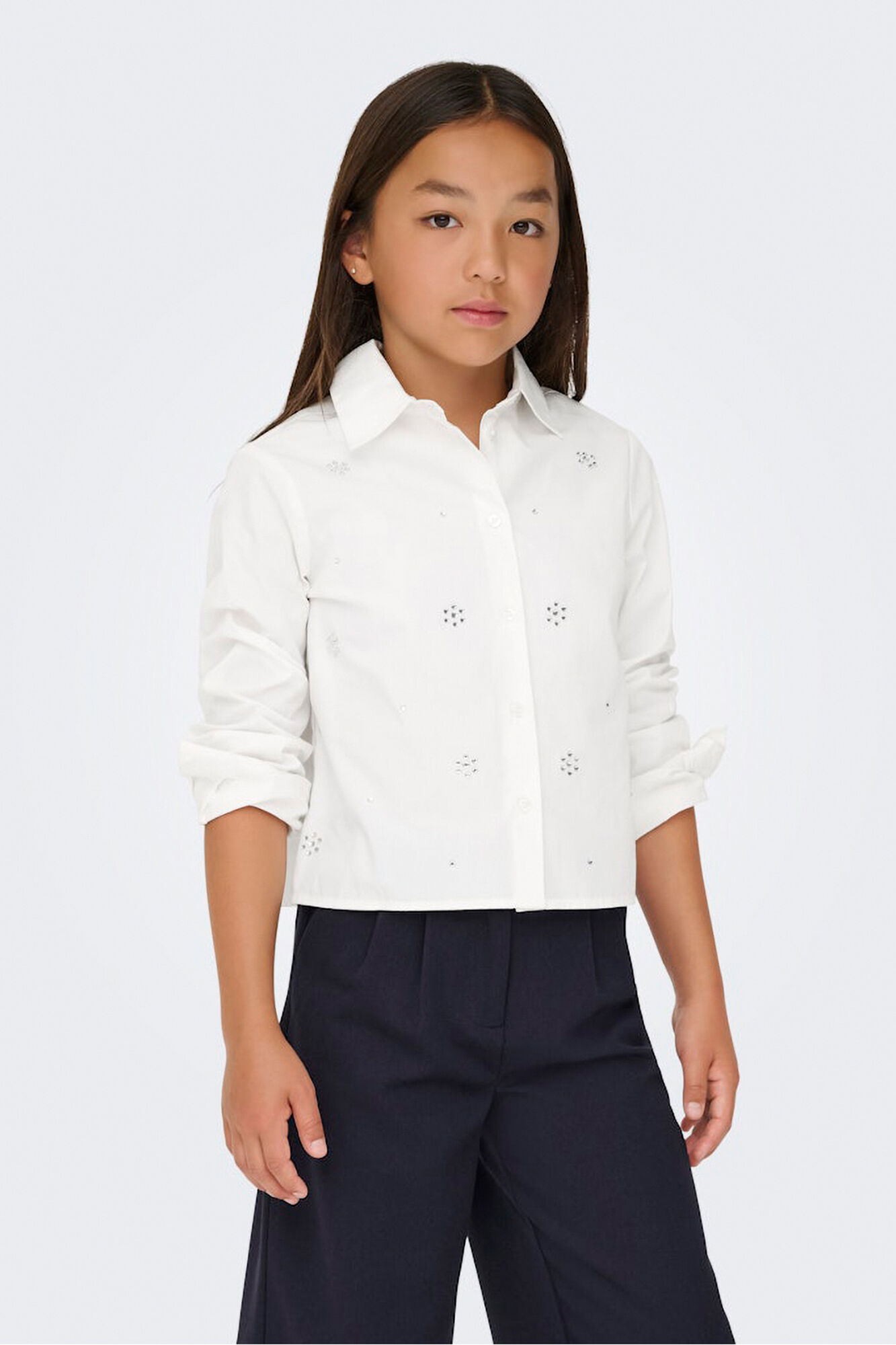 Only Girls Blusa curta de manga comprida com detalhe de brilho