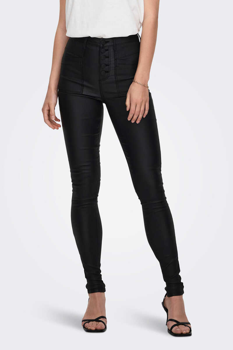 Black Coated Lace Up Front Leggings