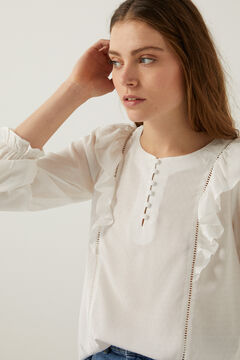 Springfield Shirt zwei Stoffe R&uuml;schen mittelbeige