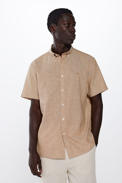 Springfield Short-sleeved linen shirt beige