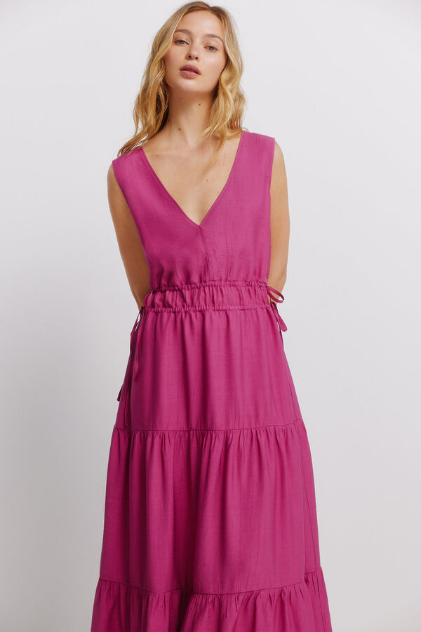 Springfield V-neck long dress pink