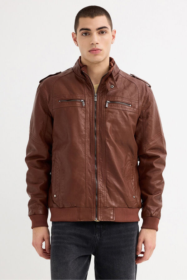 Inside Faux leather Jacket Braon
