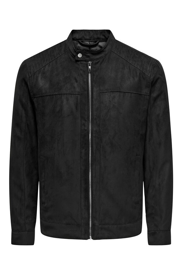 Only & Sons Biker-Jacke aus synthetischem Veloursleder Schwarz