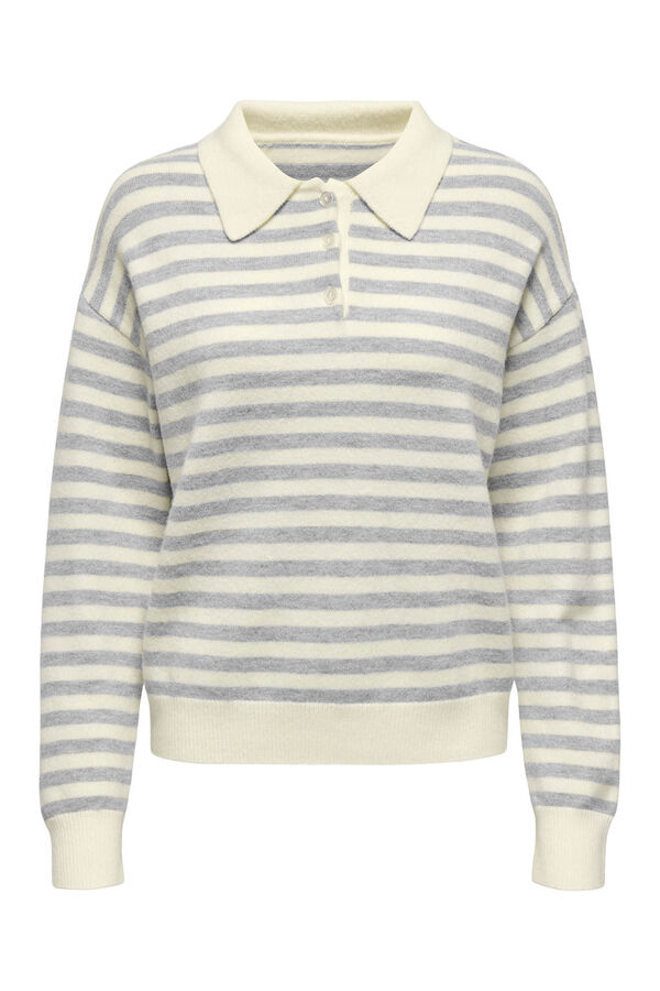 Only P&oacute;lo de malha de malha manga comprida  cinzento