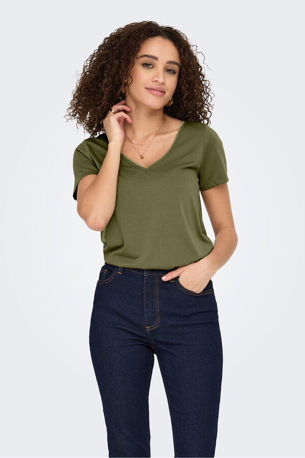 JDY Camiseta manga corta lurex verde