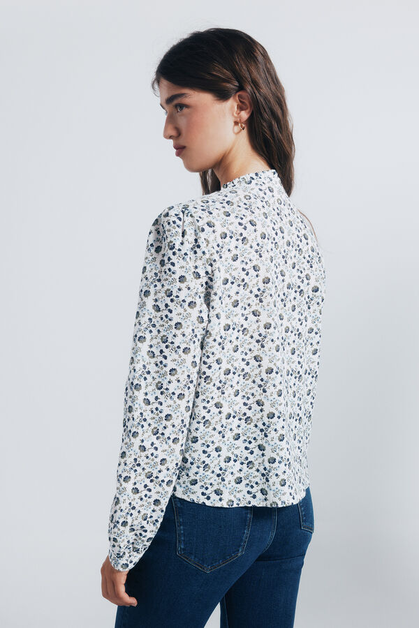 Springfield Blouse with gathered ruffles and placket blue