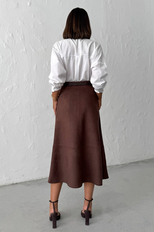 Trendyol Faux suede long skirt brown