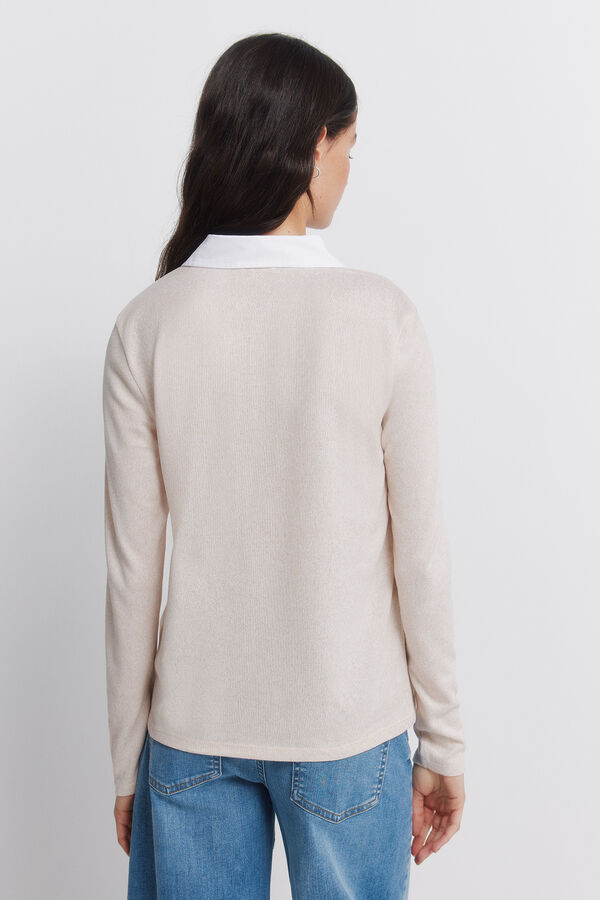 Springfield Long sleeve two-fabric jersey-knit polo shirt brown