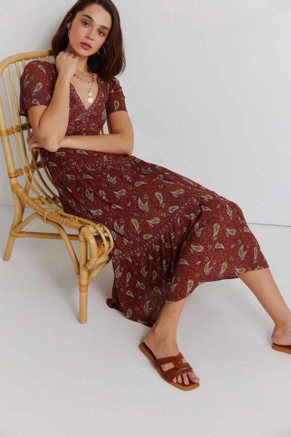 Springfield Border print midi dress red