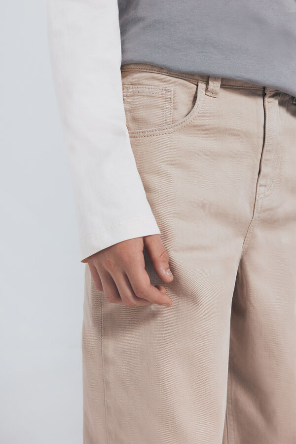 Springfield Kids Calças de perna larga com 5 bolsos para menino bege