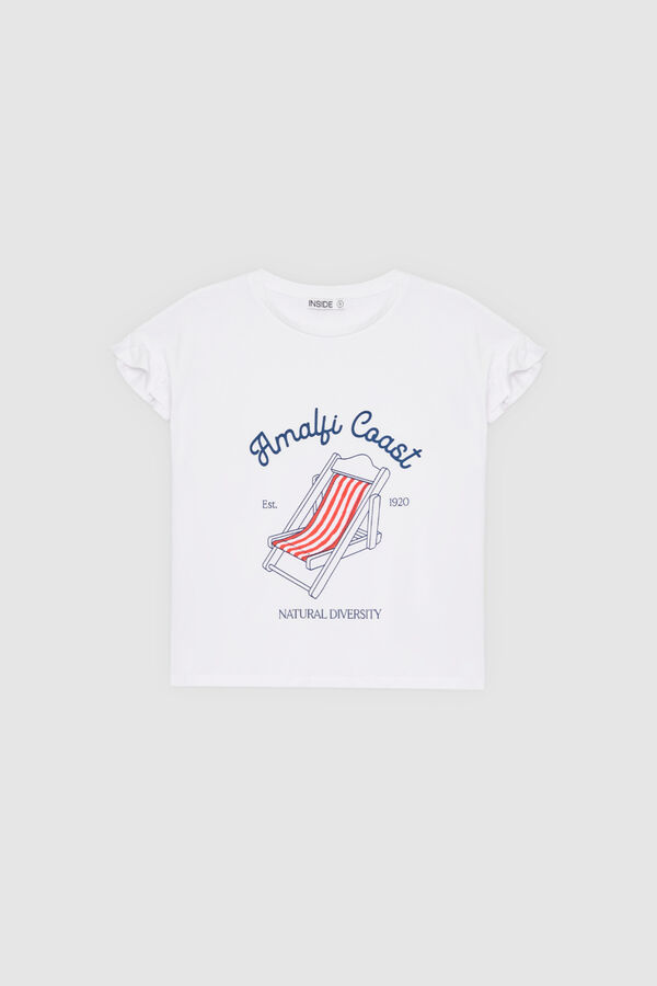Inside Printed ruffle T-shirt white