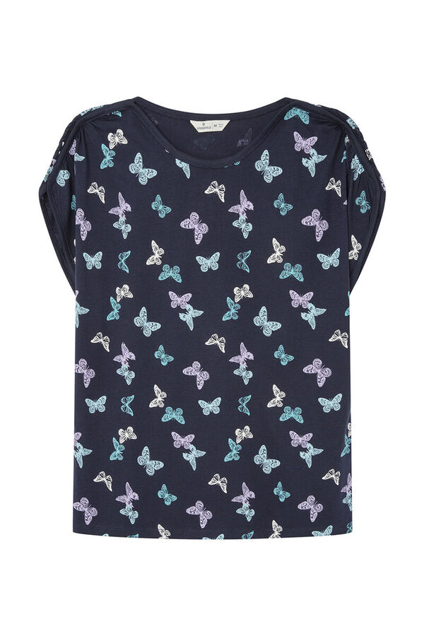 Springfield Printed T-shirt with gathered shoulders navy