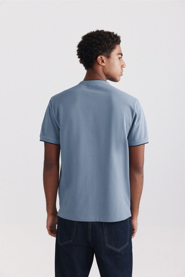 Springfield Piqu&eacute; mandarin collar slim fit polo shirt blue